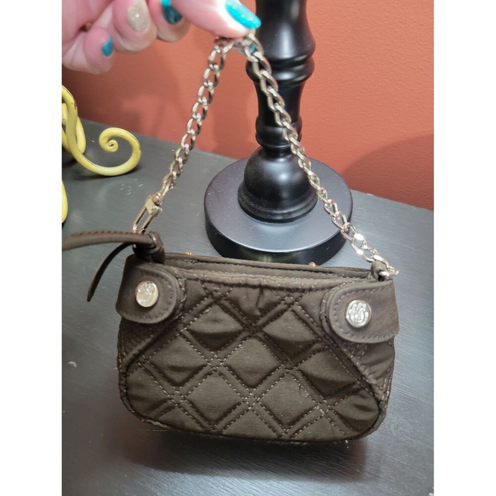 Vera Bradley Quilted Mini Wristlet in Brown with Silver Chain